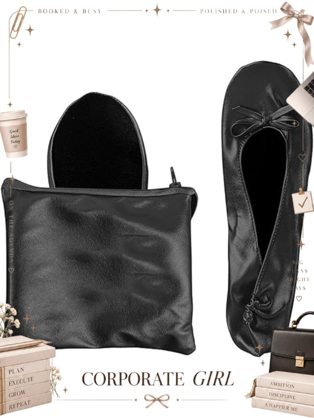 Women's Foldable Ballet Flats Pointed Toe Faux Leather Portable Travel Shoes